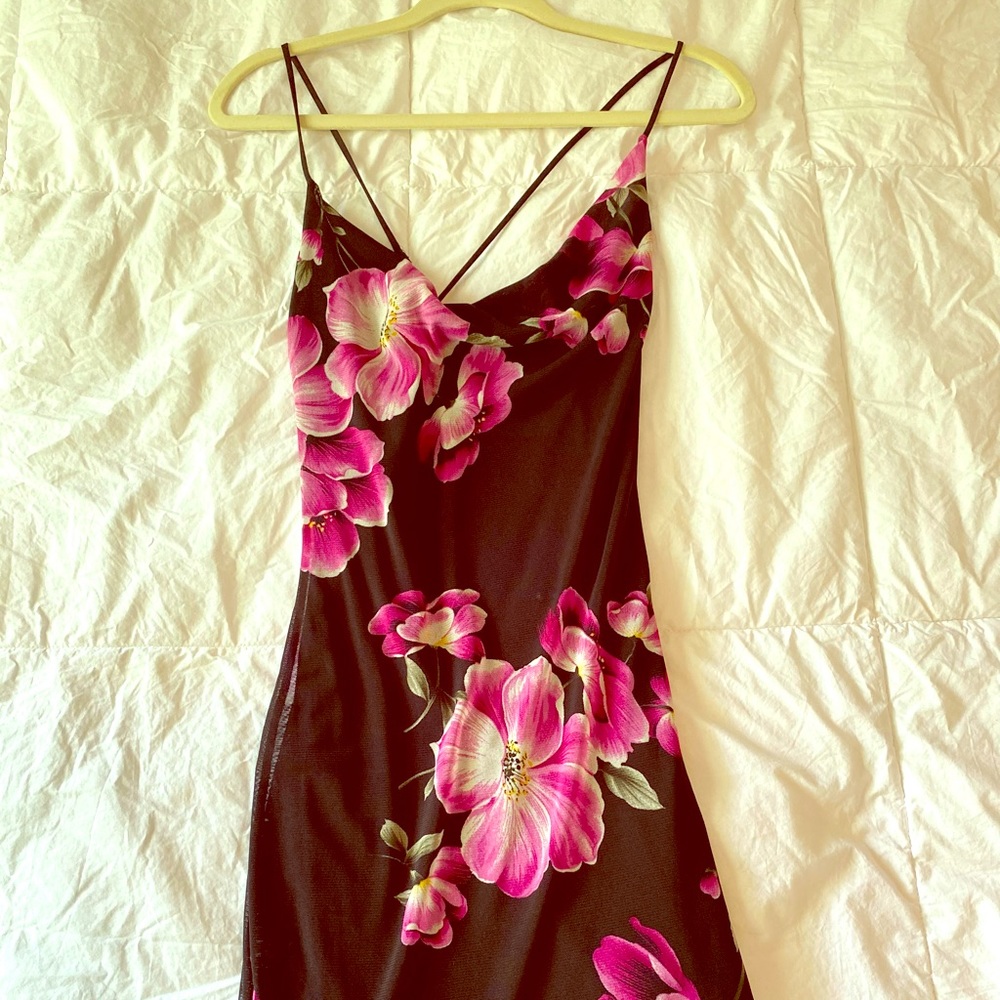 Floral cowl neck mini dress